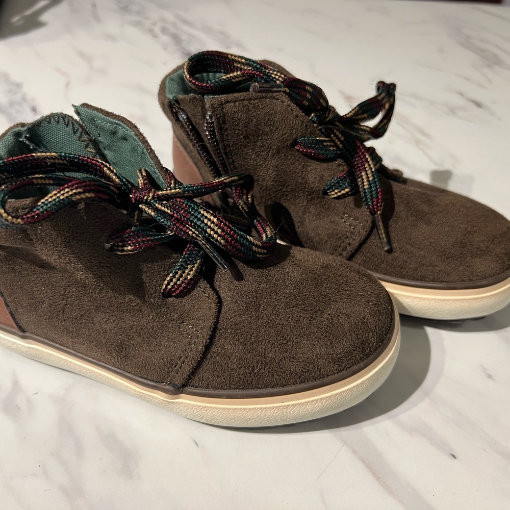 Brown suede and leather toddler shoes